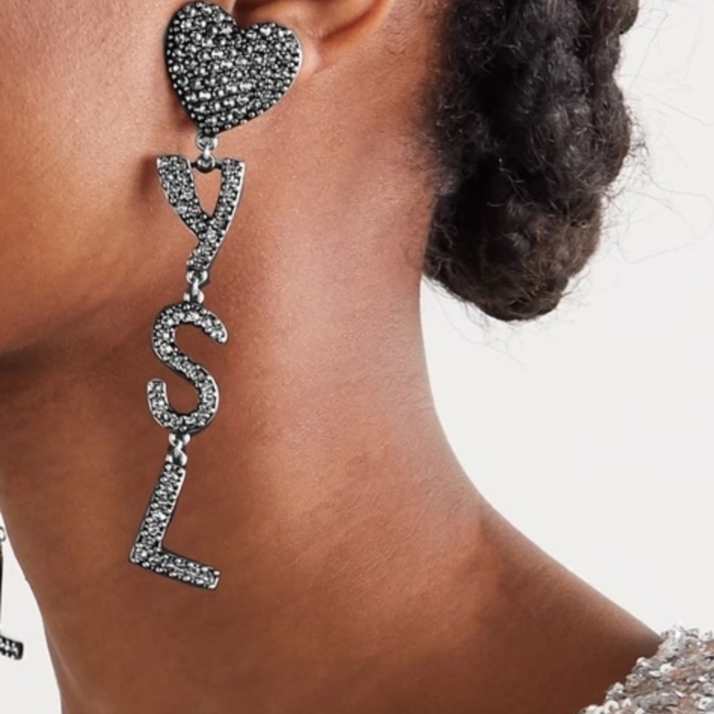 Saint Laurent Black Heart Drop Earrings - Picture 1 of 5